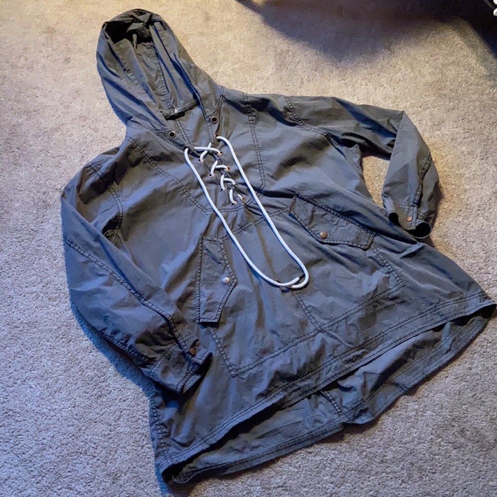 Free people hooded lace up pullover anorak